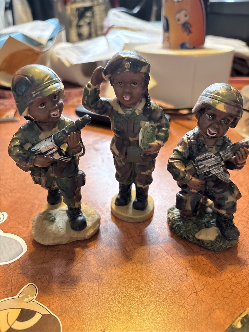 Vintage African American Army Girl Boy Soldiers Figurine Military Army